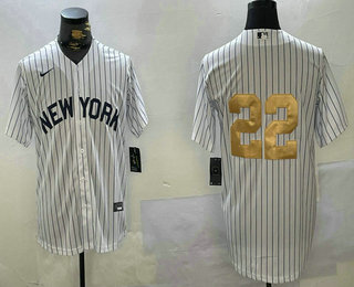 Men's New York Yankees #22 Juan Soto White Pinstripe Without Name Fashion Cool Base Jersey