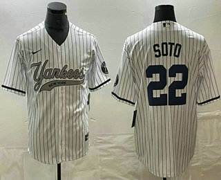 Men's New York Yankees #22 Juan Soto White With Patch Cool Base Stitched Baseball Jersey