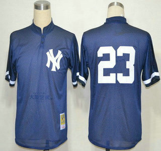 Men's New York Yankees #23 Don Mattingly 1995 Mesh BP Navy Blue Throwback Jersey