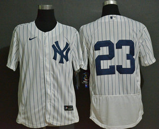 Men's New York Yankees #23 Don Mattingly White Home No Name Stitched MLB Flex Base Nike Jersey