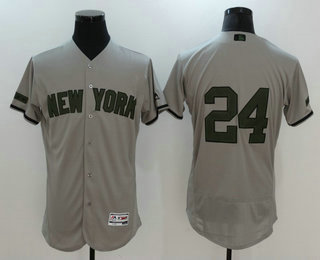 Men's New York Yankees #24 Gary Sanchez Gray with Green Memorial Day Stitched MLB Majestic Flex Base Jersey