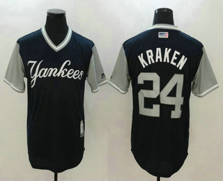 Men's New York Yankees #24 Gary Sanchez Kraken Majestic Navy 2017 Little League World Series Players Weekend Stitched Nickname Jersey