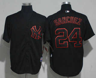 Men's New York Yankees #24 Gary Sanchez Lights Out Black Pinstripe Stitched MLB Majestic Cool Base Jersey