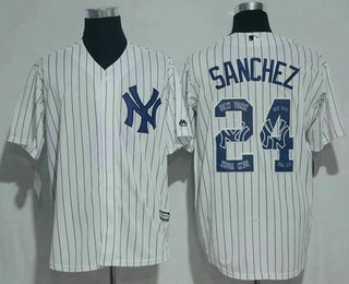 Men's New York Yankees #24 Gary Sanchez White Team Logo Ornamented Stitched MLB Majestic Cool Base Jersey