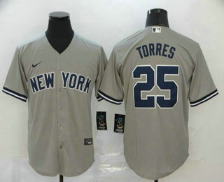 Men's New York Yankees #25 Gleyber Torres Gray Stitched MLB Cool Base Nike Jersey