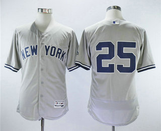 Men's New York Yankees #25 Gleyber Torres No Name Gray Road Stitched MLB Flex Base Jersey