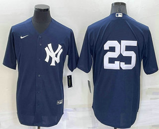 Men's New York Yankees #25 Gleyber Torres No Name Navy Blue Throwback Stitched Cool Base Nike Jersey