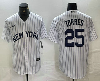 Men's New York Yankees #25 Gleyber Torres White 2024 Cool Base Stitched Jersey 11