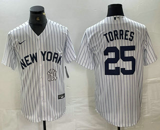 Men's New York Yankees #25 Gleyber Torres White 2024 Cool Base Stitched Jersey 12