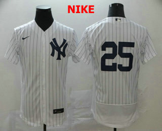 Men's New York Yankees #25 Gleyber Torres White Home No Name Stitched MLB Flex Base Nike Jersey