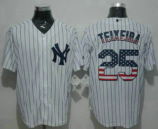 Men's New York Yankees #25 Mark Teixeira White Strip USA Flag Fashion Jersey