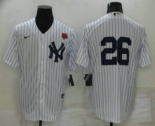 Men's New York Yankees #26 DJ LeMahieu White No Name Stitched Rose Nike Cool Base Throwback Jersey