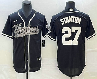 Men's New York Yankees #27 Giancarlo Stanton Black With Patch Cool Base Stitched Baseball Jersey