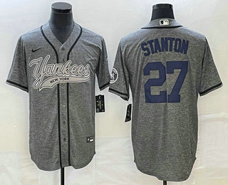 Men's New York Yankees #27 Giancarlo Stanton Grey Gridiron Cool Base Stitched Baseball Jersey