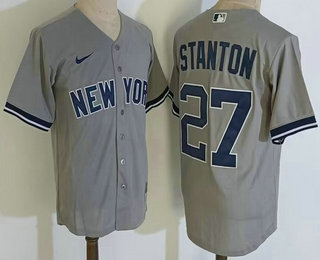 Men's New York Yankees #27 Giancarlo Stanton Grey Stitched Nike Cool Base Throwback Jersey