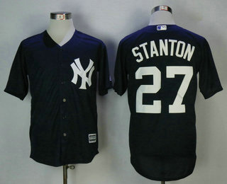 Men's New York Yankees #27 Giancarlo Stanton Navy Blue Stitched MLB Majestic Cool Base Jersey