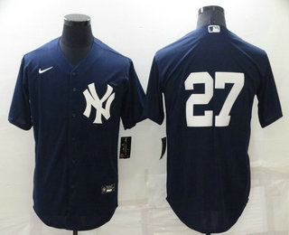 Men's New York Yankees #27 Giancarlo Stanton No Name Black Stitched Nike Cool Base Throwback Jersey