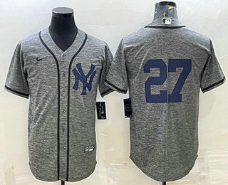 Men's New York Yankees #27 Giancarlo Stanton No Name Grey Gridiron Cool Base Stitched Jersey