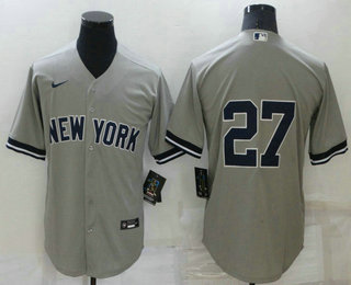 Men's New York Yankees #27 Giancarlo Stanton No Name Grey Stitched Nike Cool Base Throwback Jersey