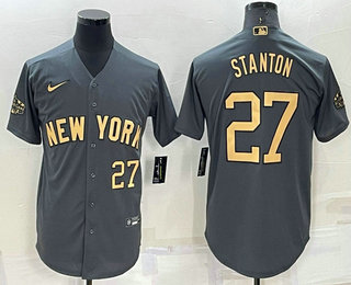 Men's New York Yankees #27 Giancarlo Stanton Number Grey 2022 All Star Stitched Cool Base Nike Jersey