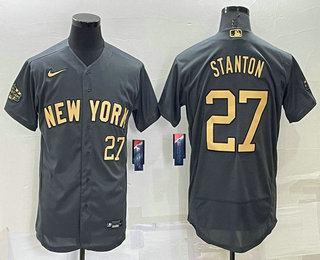 Men's New York Yankees #27 Giancarlo Stanton Number Grey 2022 All Star Stitched Flex Base Nike Jersey