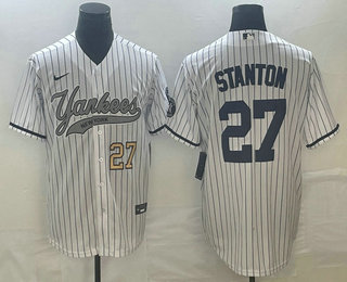 Men's New York Yankees #27 Giancarlo Stanton Number White With Patch Cool Base Stitched Baseball Jersey (2)