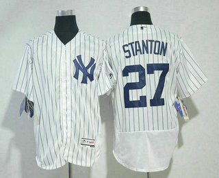 Men's New York Yankees #27 Giancarlo Stanton White Home Stitched MLB Majestic Flex Base Jersey