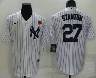 Men's New York Yankees #27 Giancarlo Stanton White Stitched Rose Nike Cool Base Throwback Jersey