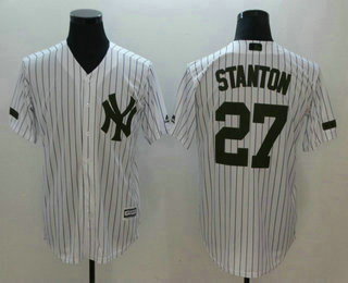 Men's New York Yankees #27 Giancarlo Stanton White With Green Memorial Day Stitched MLB Cool Base Jersey