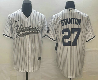 Men's New York Yankees #27 Giancarlo Stanton White With Patch Cool Base Stitched Baseball Jersey (2)