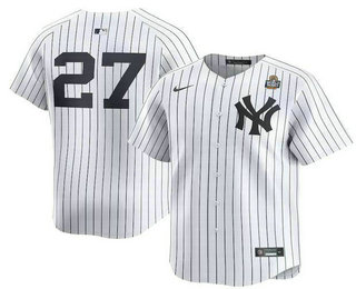 Men's New York Yankees #27 Giancarlo Stanton White Without Name 2024 World Series Home Limited Stitched Jersey