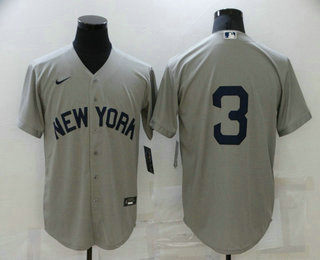 Men's New York Yankees #3 Babe Ruth 2021 Grey Field of Dreams Cool Base Stitched Baseball Jersey