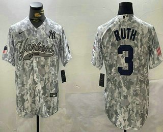 Men's New York Yankees #3 Babe Ruth Arctic Camo 2024 Salute to Service Baseball Jersey