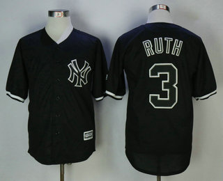 Men's New York Yankees #3 Babe Ruth Black Fashion Stitched MLB Majestic Cool Base Jersey