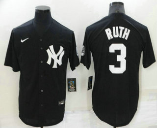 Men's New York Yankees #3 Babe Ruth Black Stitched Nike Cool Base Throwback Jersey