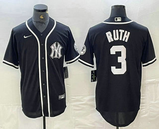 Men's New York Yankees #3 Babe Ruth Black White Cool Base Stitched Jersey