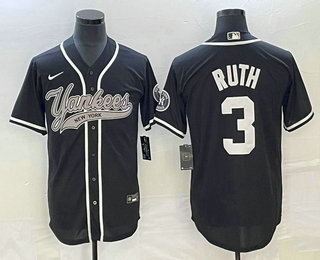 Men's New York Yankees #3 Babe Ruth Black With Patch Cool Base Stitched Baseball Jersey