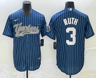 Men's New York Yankees #3 Babe Ruth Blue Pinstripe Cool Base Stitched Baseball Jersey