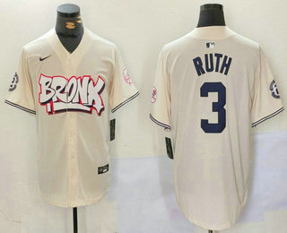 Men's New York Yankees #3 Babe Ruth Cream Limited Stitched Baseball Jersey