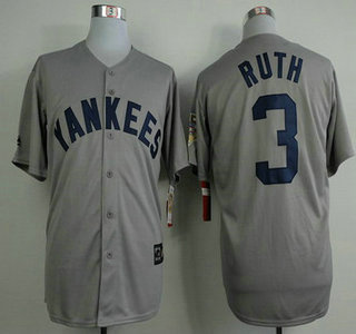 Men's New York Yankees #3 Babe Ruth Gray 75TH Patch Jersey