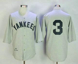 Men's New York Yankees #3 Babe Ruth Gray Wool 1929 Cooperstown Collection Stitched MLB Throwback Jersey By Mitchell & Ness