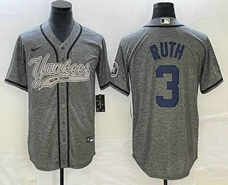 Men's New York Yankees #3 Babe Ruth Grey Gridiron Cool Base Stitched Baseball Jersey