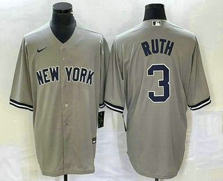 Men's New York Yankees #3 Babe Ruth Grey Stitched Cool Base Nike Jersey