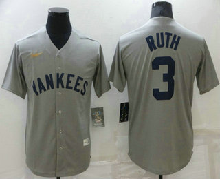 Men's New York Yankees #3 Babe Ruth Grey Throwback Stitched MLB Cool Base Nike Jersey