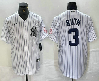 Men's New York Yankees #3 Babe Ruth Name White With Patch 2024 Cool Base Stitched Jersey