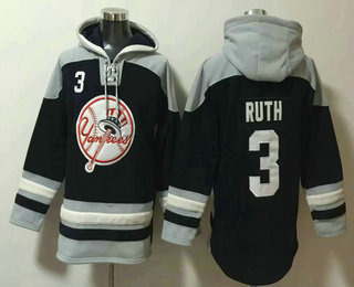 Men's New York Yankees #3 Babe Ruth Navy Blue Ageless Must Have Lace Up Pullover Hoodie