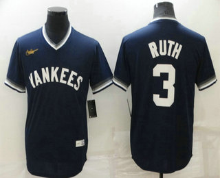 Men's New York Yankees #3 Babe Ruth Navy Blue Cooperstown Collection Stitched MLB Throwback Jersey