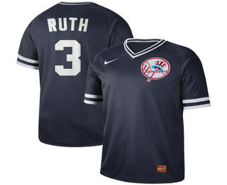 Men's New York Yankees #3 Babe Ruth Navy Blue Nike Cooperstown Collection Legend V Neck Jersey