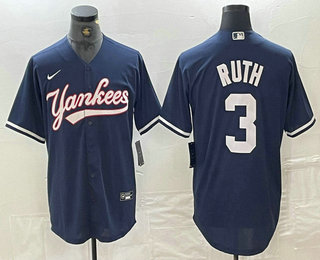 Men's New York Yankees #3 Babe Ruth Navy Cool Base Stitched Baseball Jersey 02