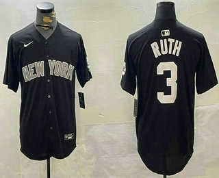 Men's New York Yankees #3 Babe Ruth Navy With Patch Limited Stitched Jersey